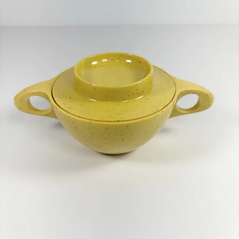 Vtg Holiday By Kenzo Yellow Spackle Sugar‎ Bowl With Lid